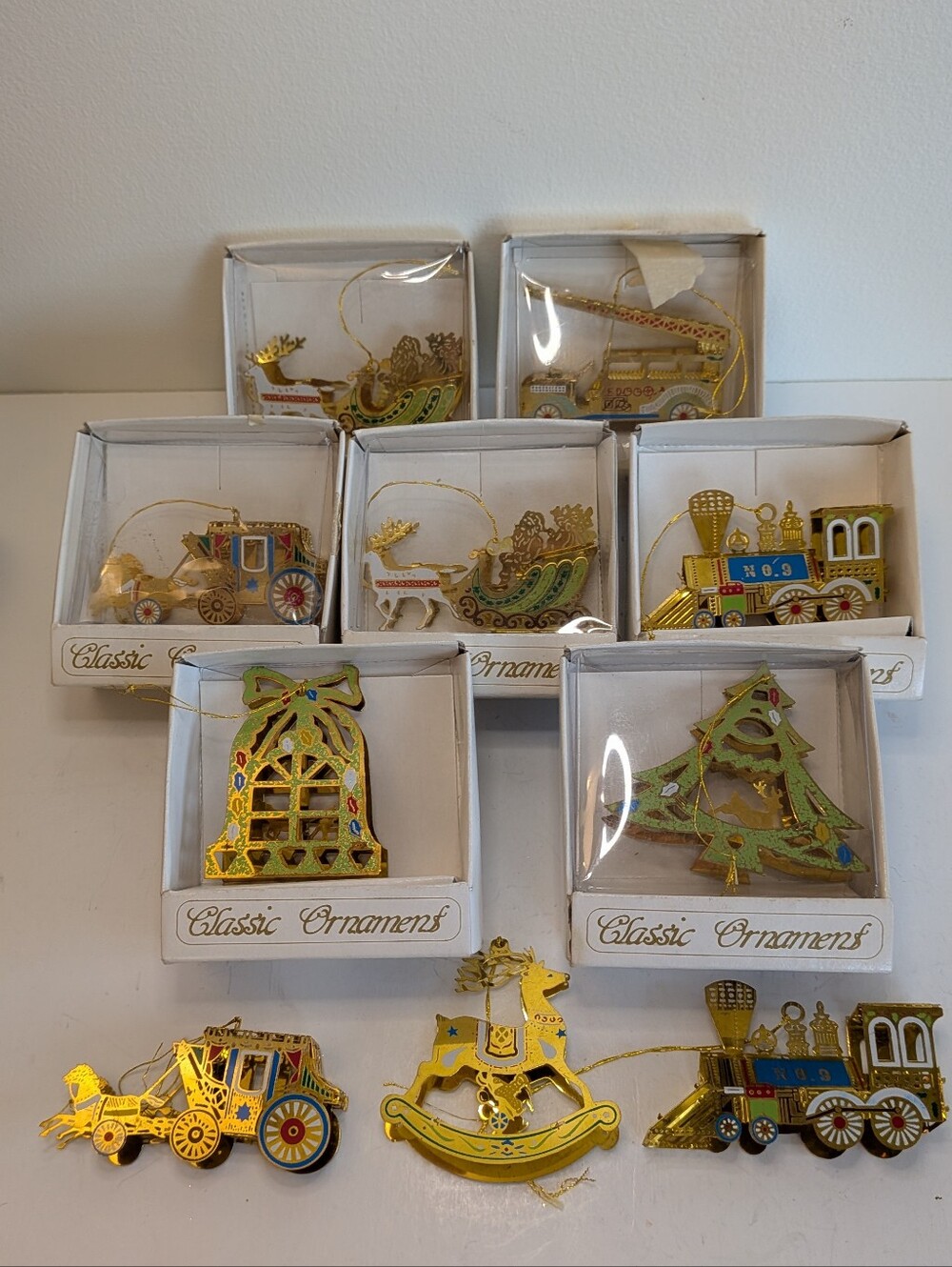 Vintage Solid Brass Christmas Ornaments Enamel Retro Taiwan Eaton, Lot Of 10